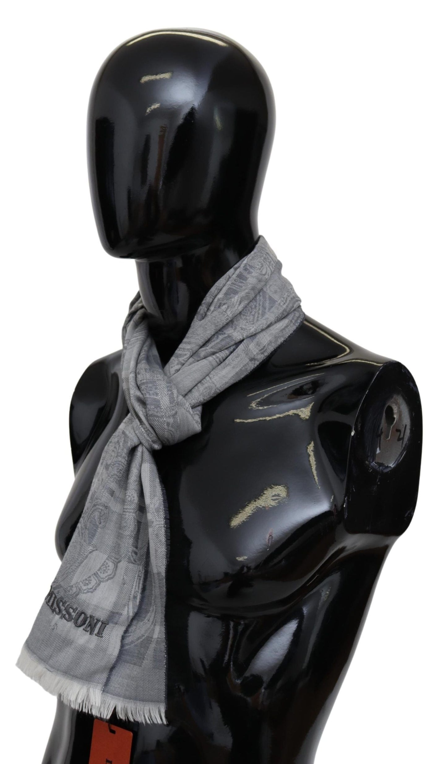 Missoni Gray Floral Wool Unisex Neck Wrap Fringes Men's Scarf