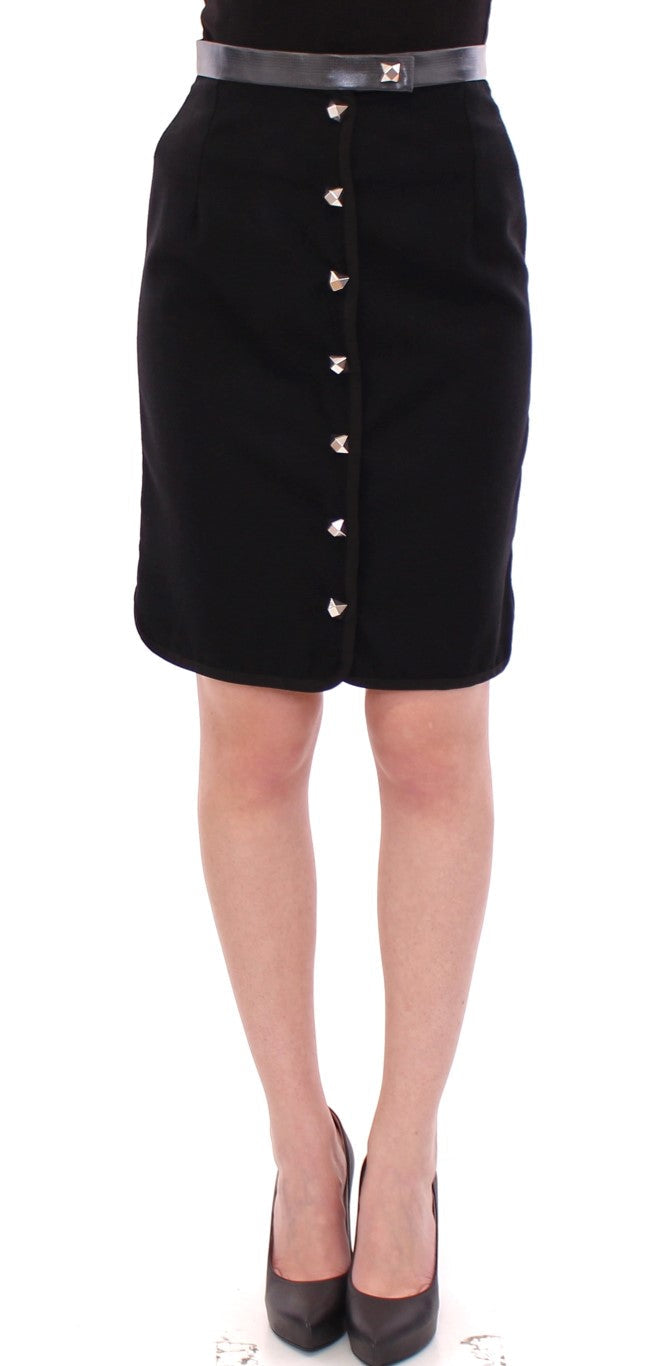 Corrado De Biase Black Metal Buttons Cotto Wool Women's Skirt