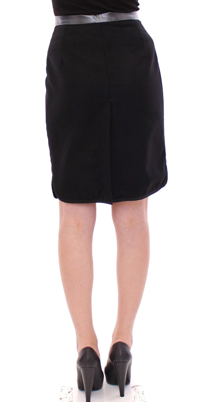 Corrado De Biase Black Metal Buttons Cotto Wool Women's Skirt