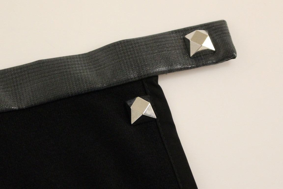 Corrado De Biase Black Metal Buttons Cotto Wool Women's Skirt