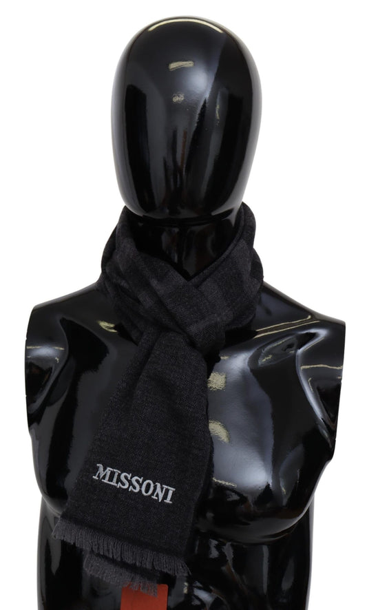 Missoni Black Striped Wool Unisex Neck Wrap Men's Scarf