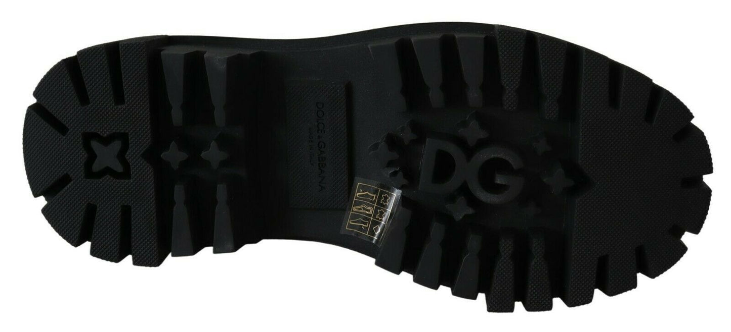 Dolce & Gabbana Black Leather Crystal Combat Women's Boots