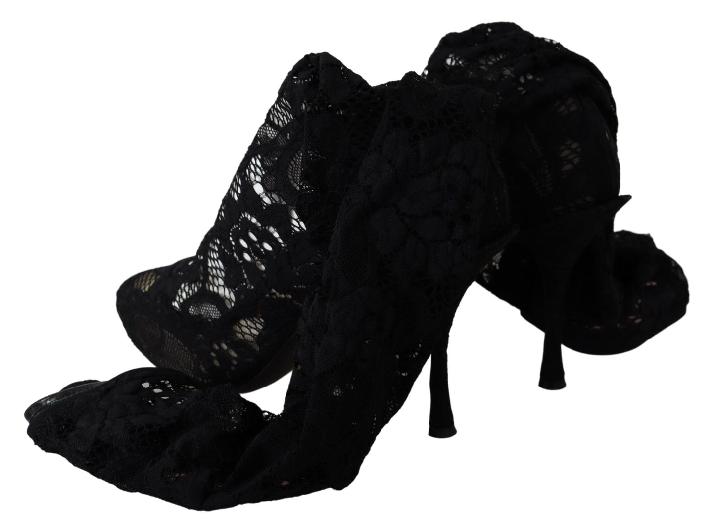 Dolce & Gabbana Black Taormina Lace Socks Boots Shoes Women's Pumps