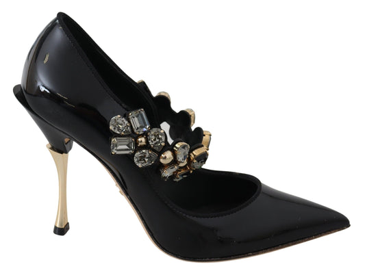 Dolce & Gabbana Black Leather Crystal Shoes Mary Jane Women's Pumps