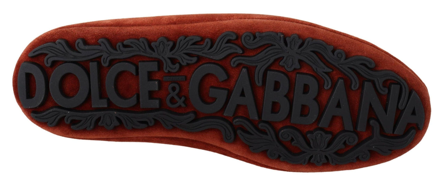 Dolce & Gabbana Orange Leather Crystal Crown  Loafers Men's Shoes