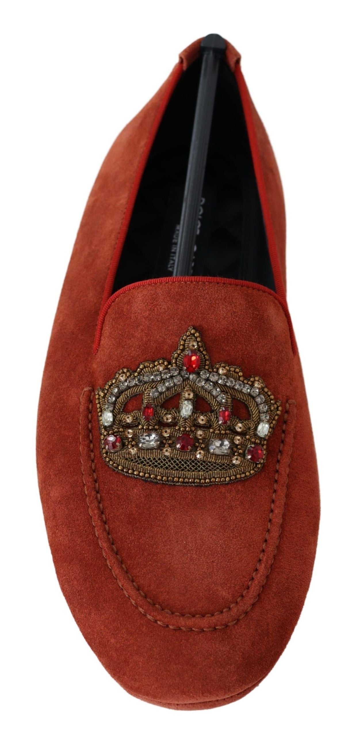 Dolce & Gabbana Orange Leather Crystal Crown  Loafers Men's Shoes