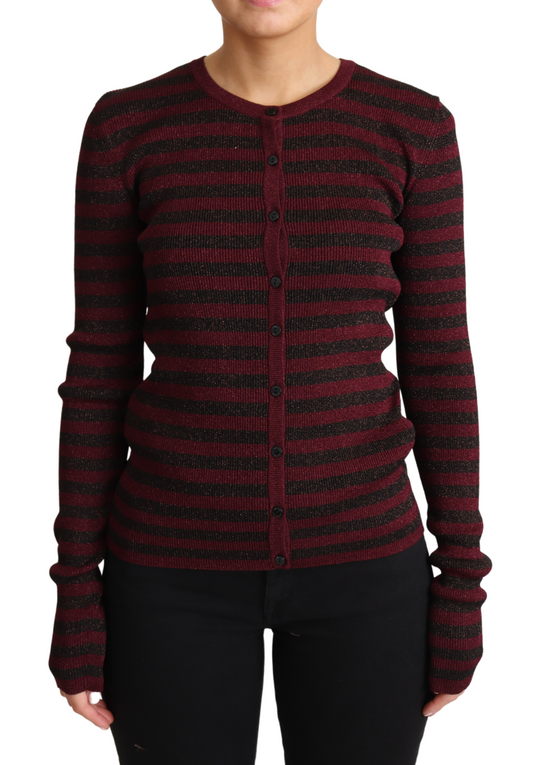 Dolce & Gabbana Black Red Striped Viscose Cardigan Women's Sweater