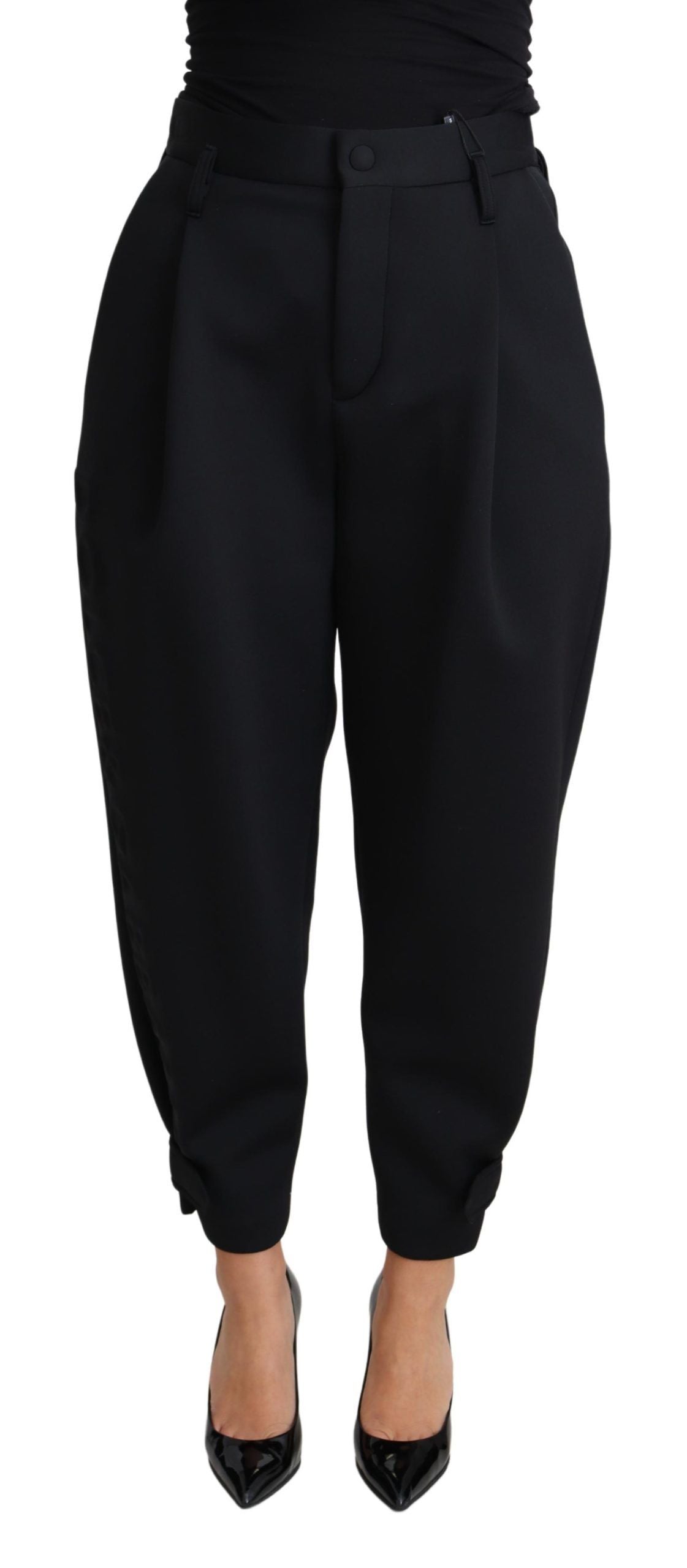 Dolce & Gabbana Black Cropped Dress High Waist Polyester Women's Pants