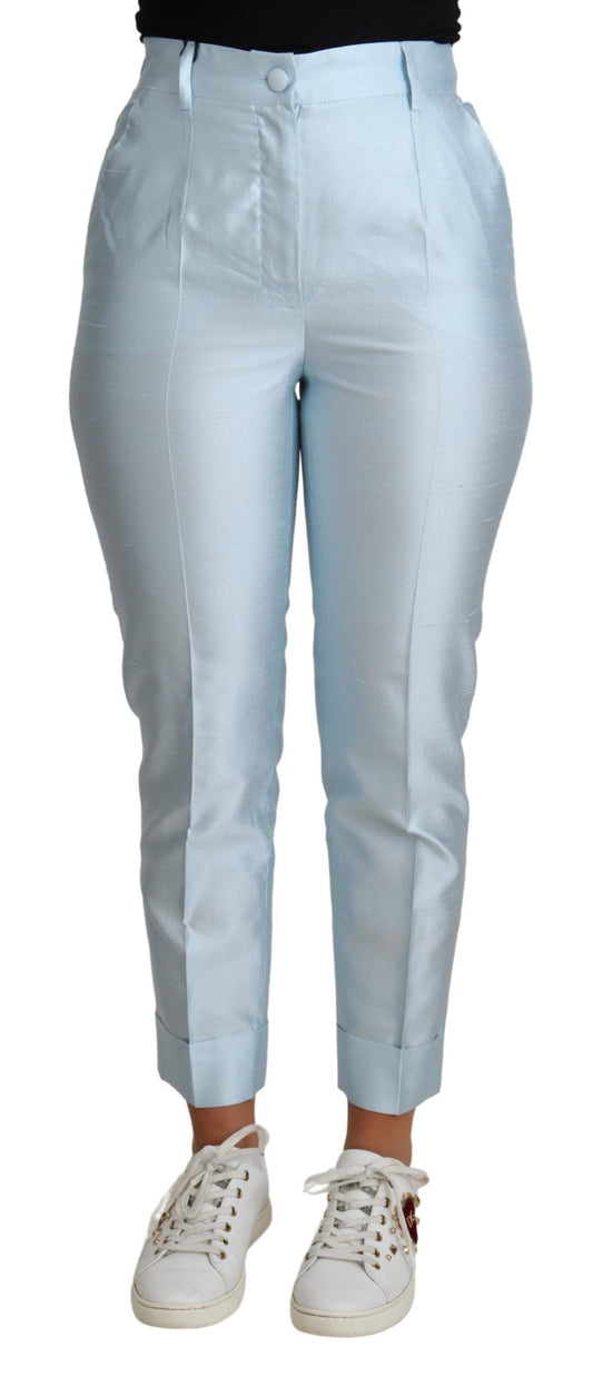Dolce & Gabbana Light Blue Silk Cropped Tapered Trouser Women's Pants