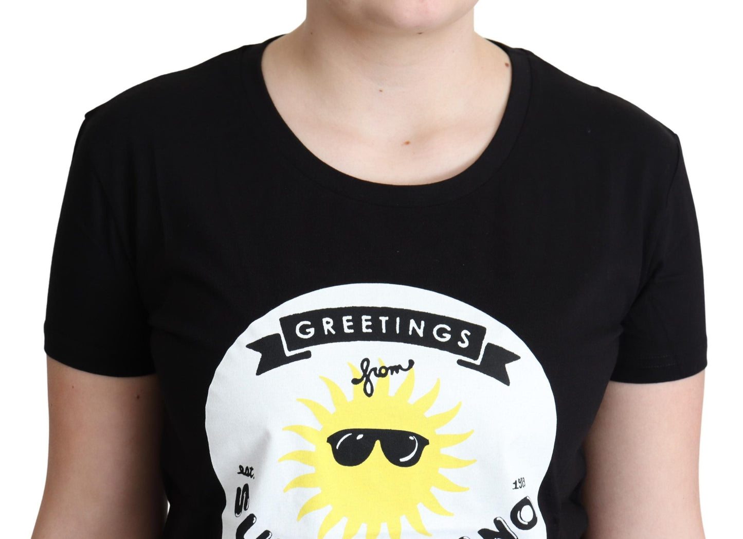 Moschino Black Cotton Sunny Milano Print Women's T-shirt