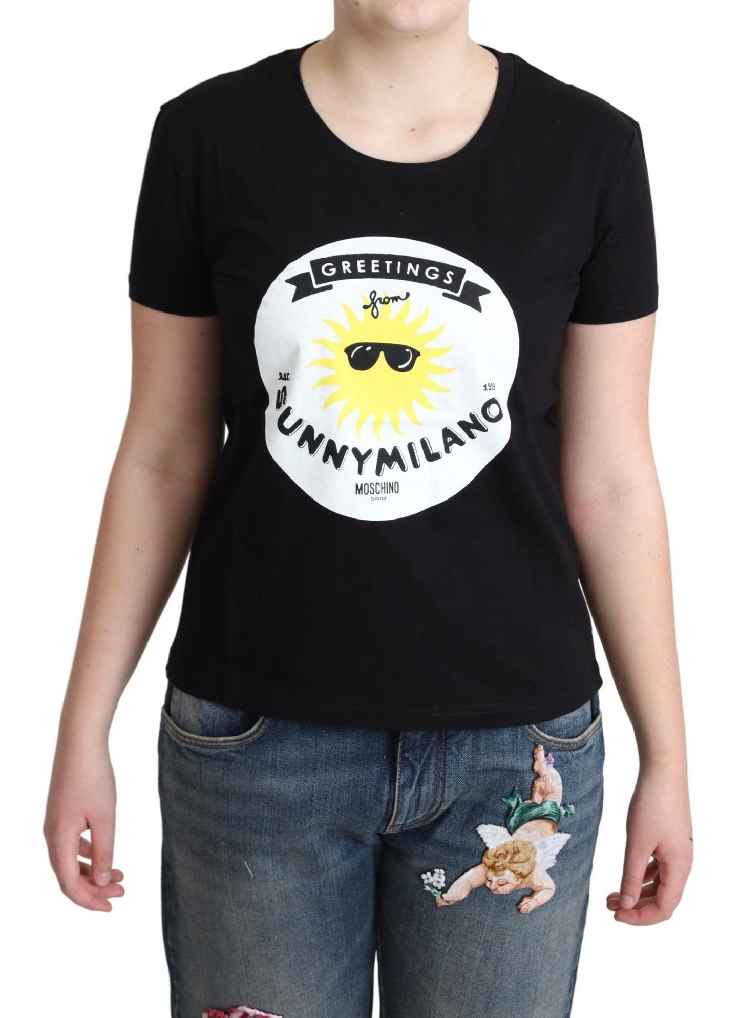 Moschino Black Cotton Sunny Milano Print Women's T-shirt