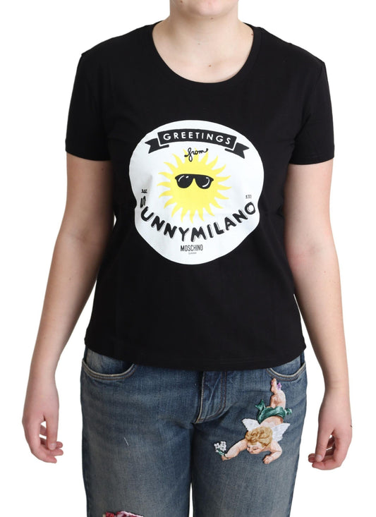 Moschino Black Cotton Sunny Milano Print Women's T-shirt
