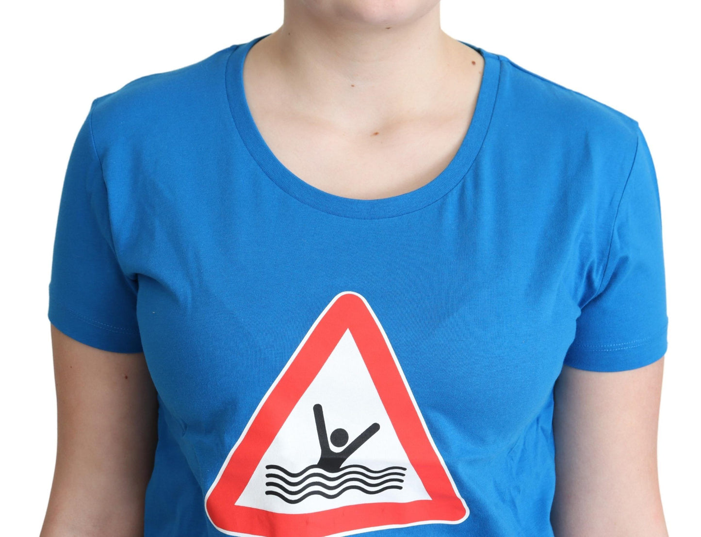 Moschino Blue Cotton Swim Graphic Triangle Women's T-shirt