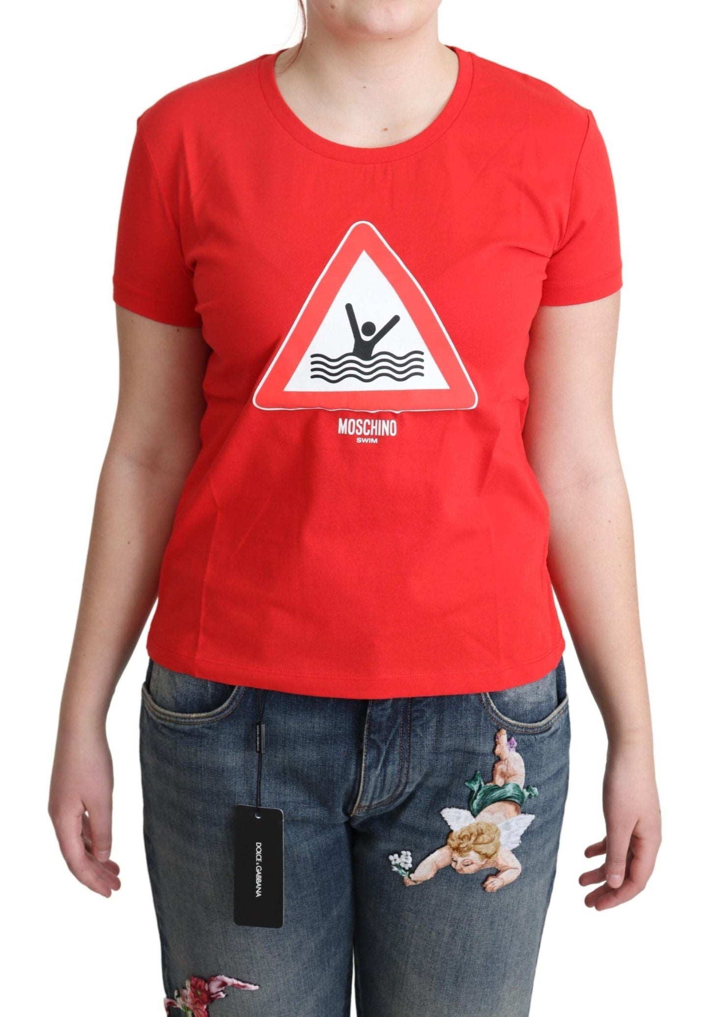 Moschino Red Cotton Swim Graphic Triangle Print  Women's T-shirt