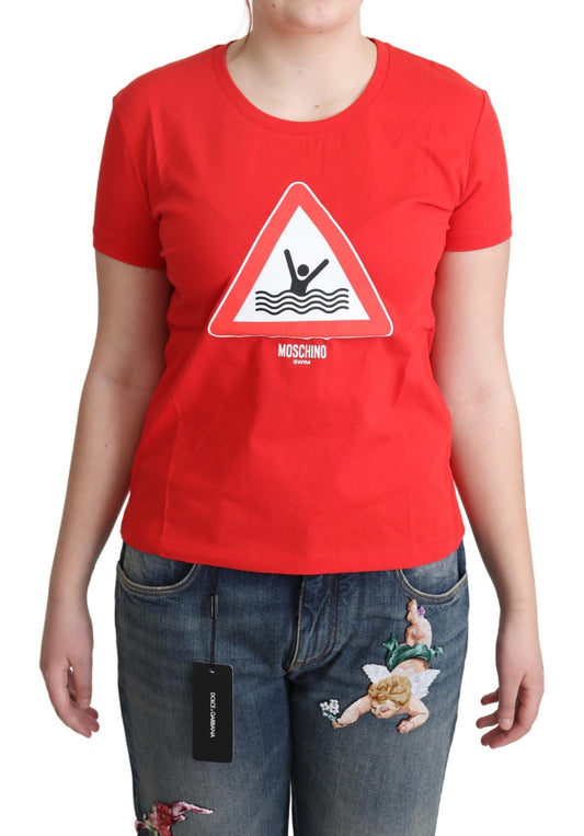 Moschino Red Cotton Swim Graphic Triangle Print  Women's T-shirt