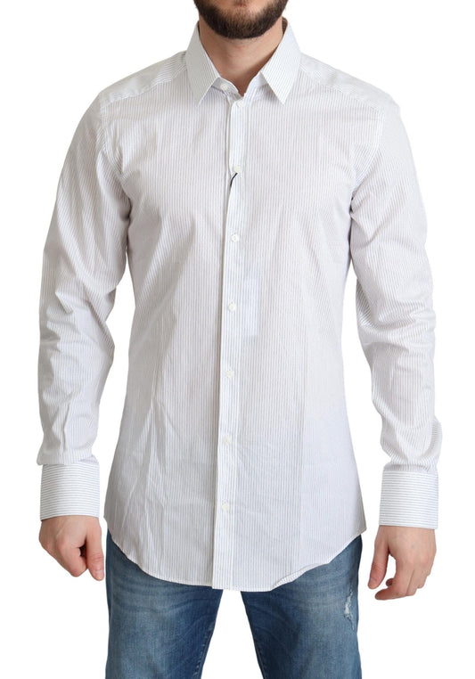 Dolce & Gabbana White Stripes Cotton Formal Dress Men's Shirt