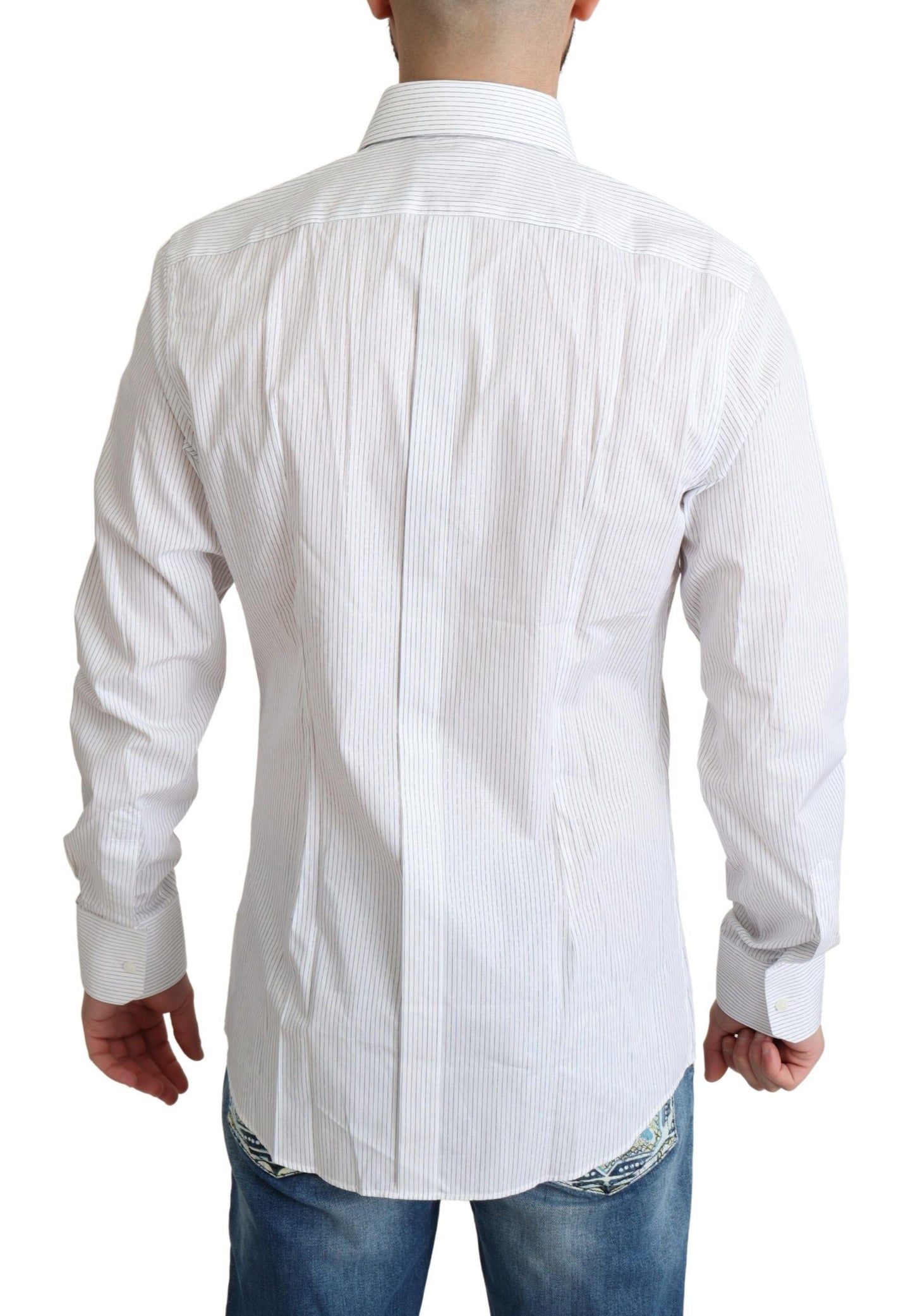 Dolce & Gabbana White Stripes Cotton Formal Dress Men's Shirt