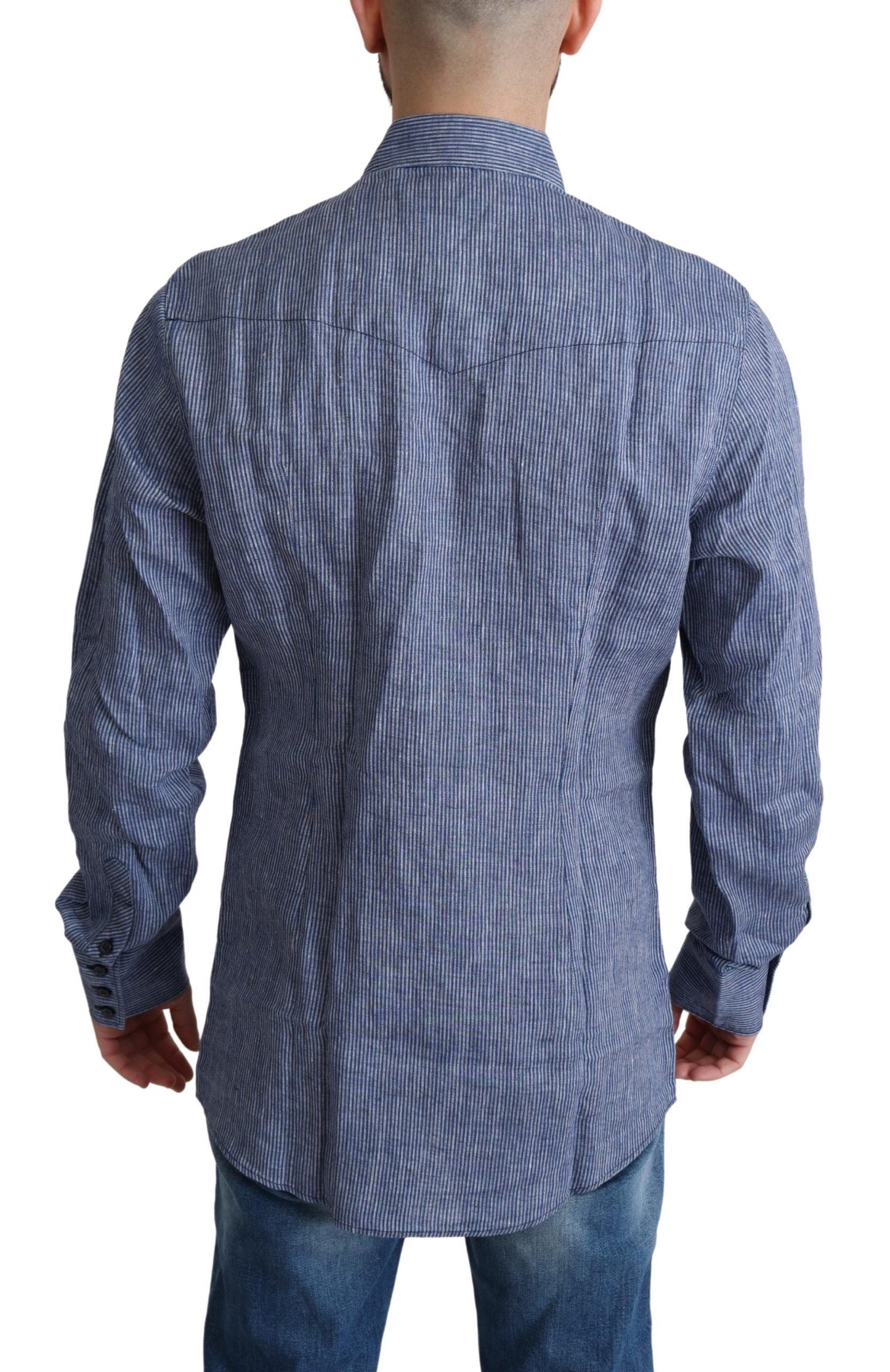Dolce & Gabbana Blue Stripes Men Casual Button Down Men's Shirt