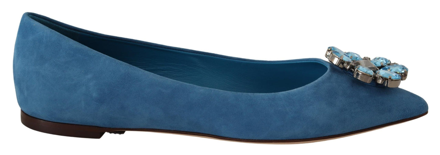 Dolce & Gabbana Blue Suede Crystals Loafers Flats Women's Shoes