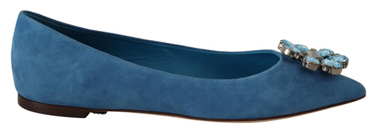 Dolce & Gabbana Blue Suede Crystals Loafers Flats Women's Shoes