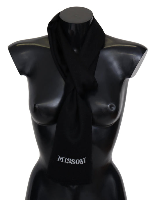 Missoni Black 100% Wool Unisex Neck Wrap Fringes Logo Men's Scarf