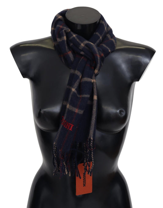 Missoni Black Checkered Unisex Neck Wrap Fringes Men's Scarf