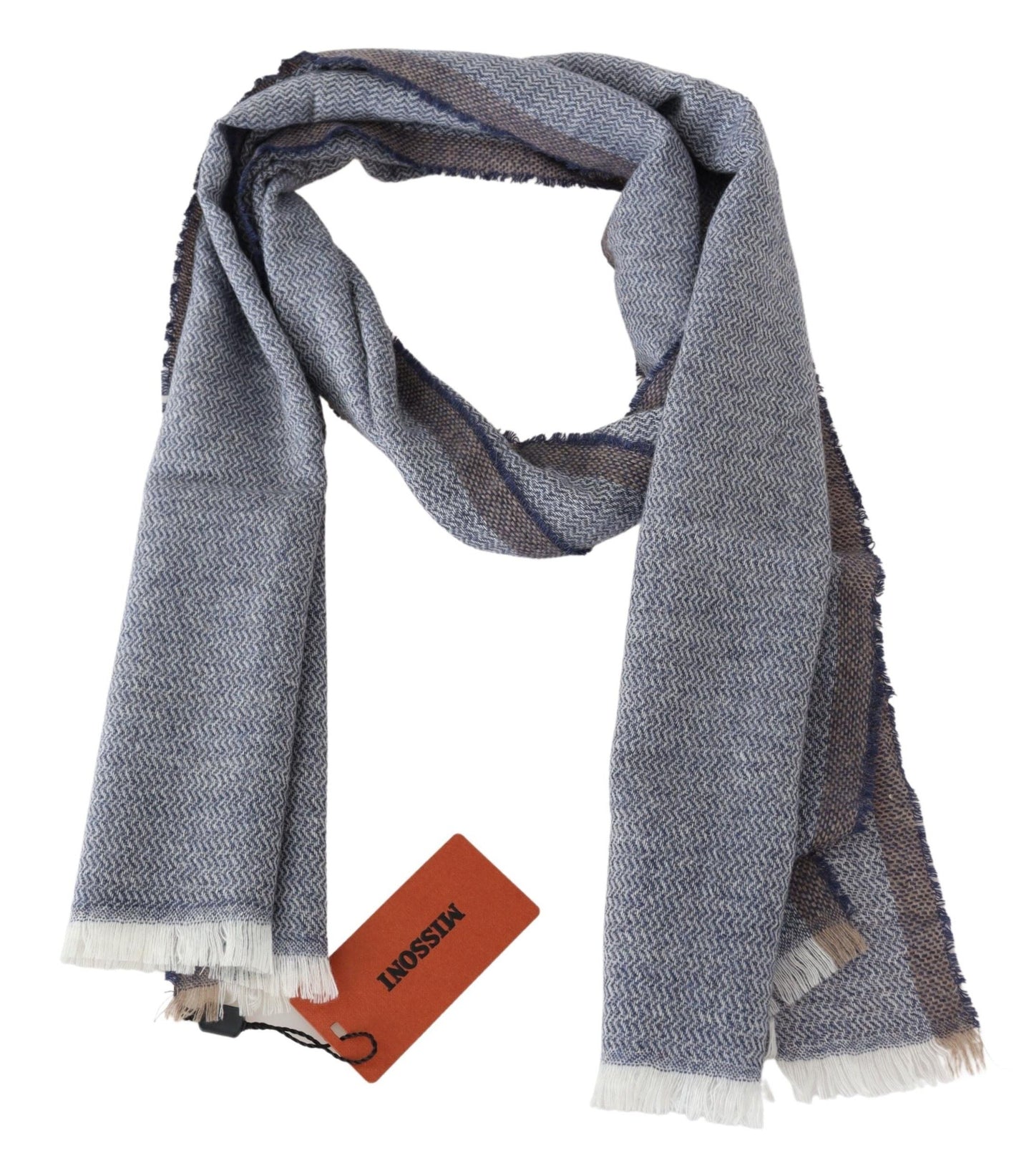Missoni Gray Striped Wool Unisex Neck Wrap Fringes Men's Scarf