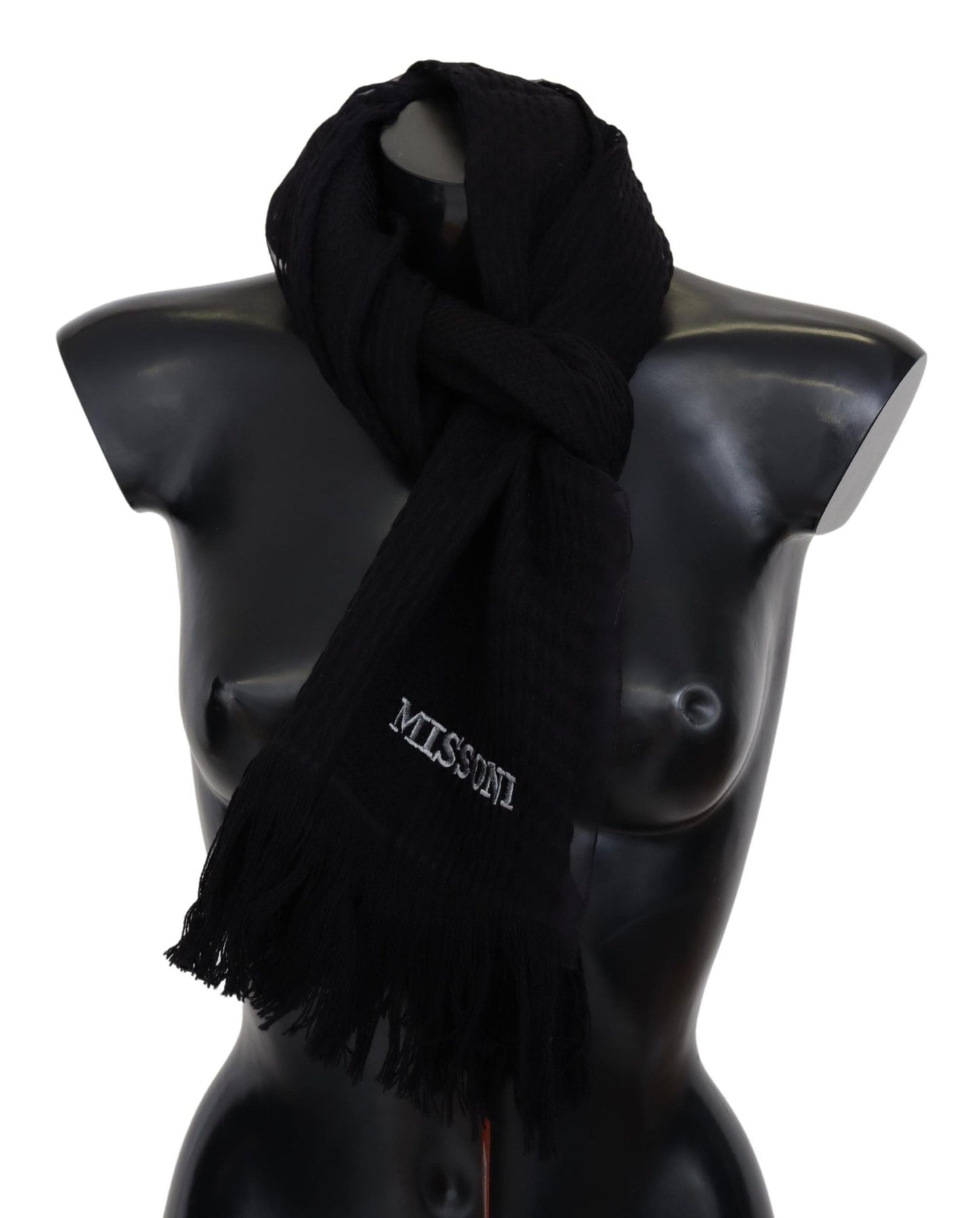 Missoni Black Wool Unisex Neck Warmer Wrap Men's Scarf