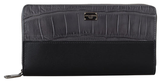 Dolce & Gabbana Black Zip Around Continental Clutch Leather Men's Wallet