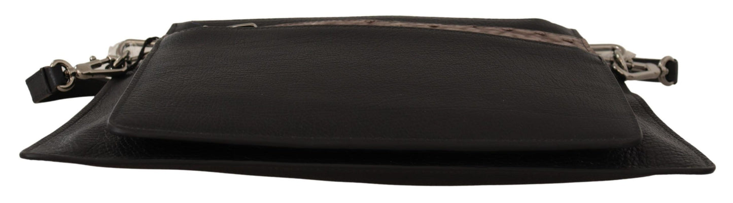 Dolce & Gabbana Black Exotic Leather Shoulder Sling Alta Sartoria Men's Bag