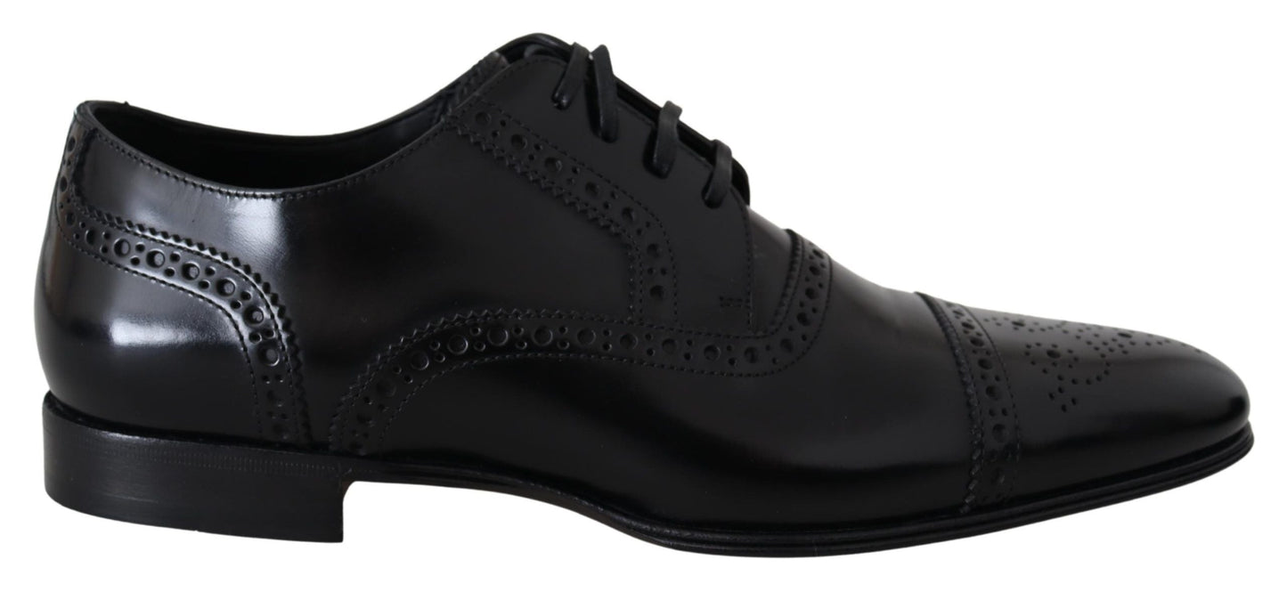 Dolce & Gabbana Black Leather Men Derby Formal Loafers Men's Shoes