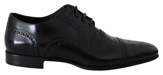 Dolce & Gabbana Black Leather Men Derby Formal Loafers Men's Shoes