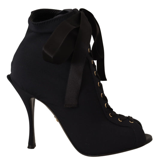Dolce & Gabbana Black Stretch Short Ankle Boots Women's Shoes