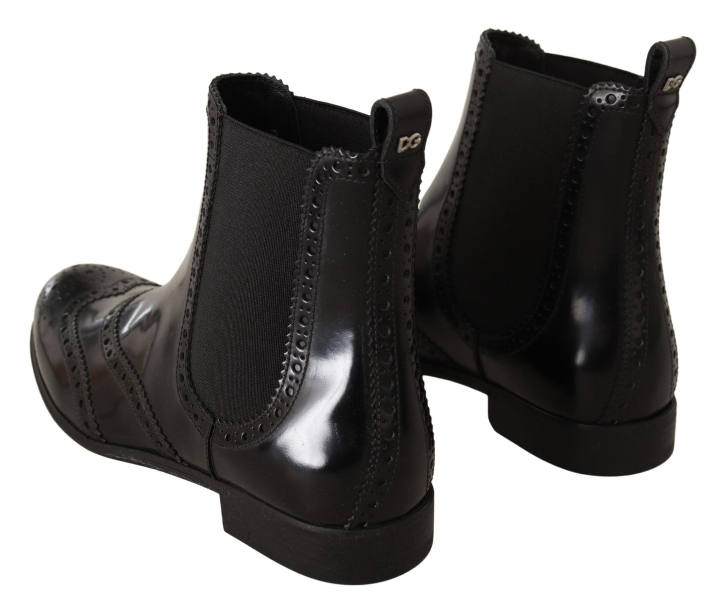 Dolce & Gabbana Black Leather Ankle High Flat Boots Women's Shoes