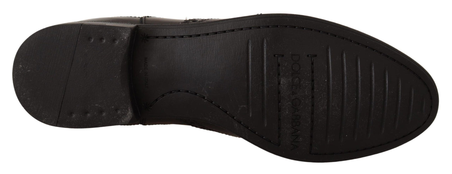 Dolce & Gabbana Black Leather Ankle High Flat Boots Women's Shoes