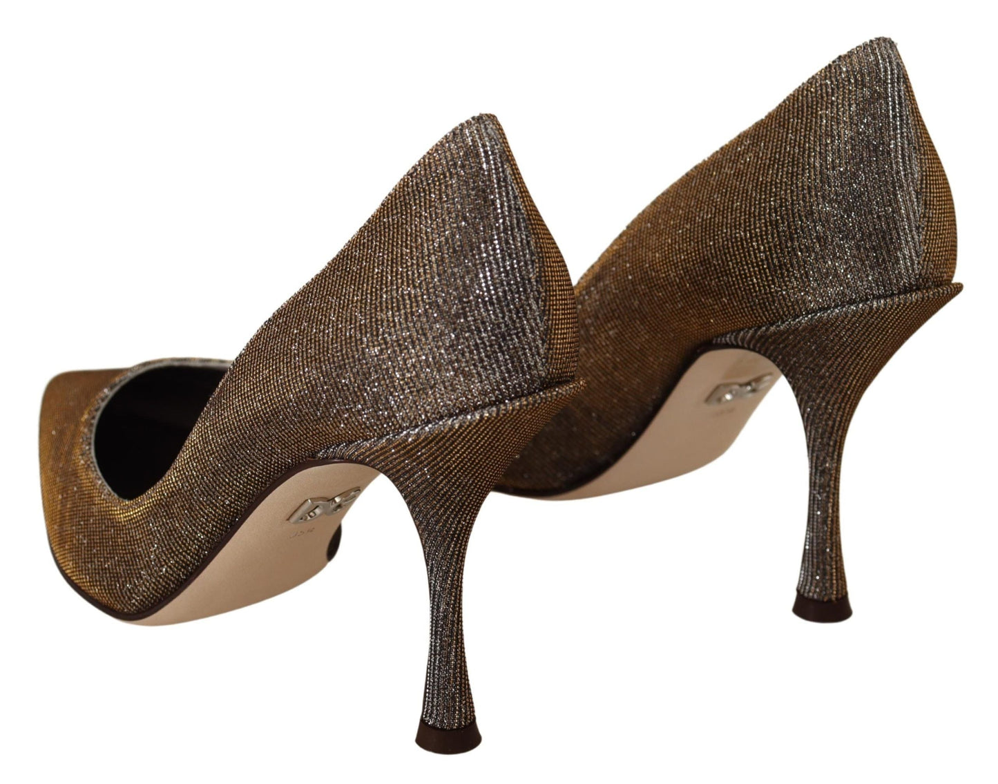 Dolce & Gabbana Gold Silver Fabric Heels Pumps Women's Shoes