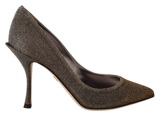 Dolce & Gabbana Gold Silver Fabric Heels Pumps Women's Shoes