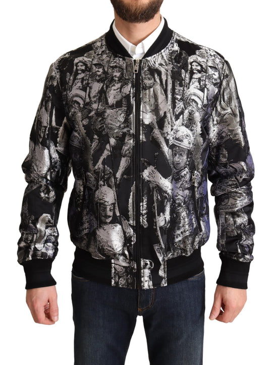 Dolce & Gabbana Black Silver Puppi Motive Bomber Men's Jacket