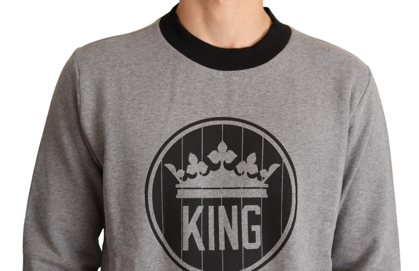 Dolce & Gabbana Gray Crown King Cotton Pullover Men's Sweater
