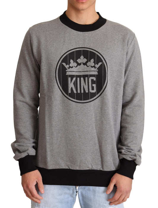 Dolce & Gabbana Gray Crown King Cotton Pullover Men's Sweater