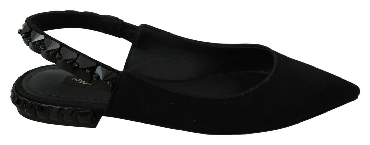 Dolce & Gabbana Black Flats Slingback Charmeuse Women's Shoes