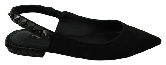 Dolce & Gabbana Black Flats Slingback Charmeuse Women's Shoes