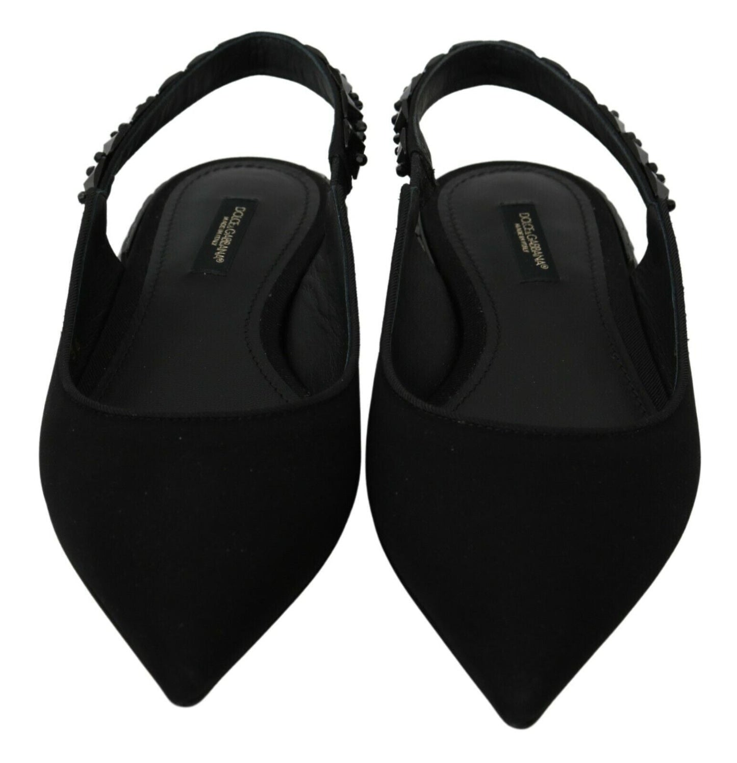 Dolce & Gabbana Black Flats Slingback Charmeuse Women's Shoes