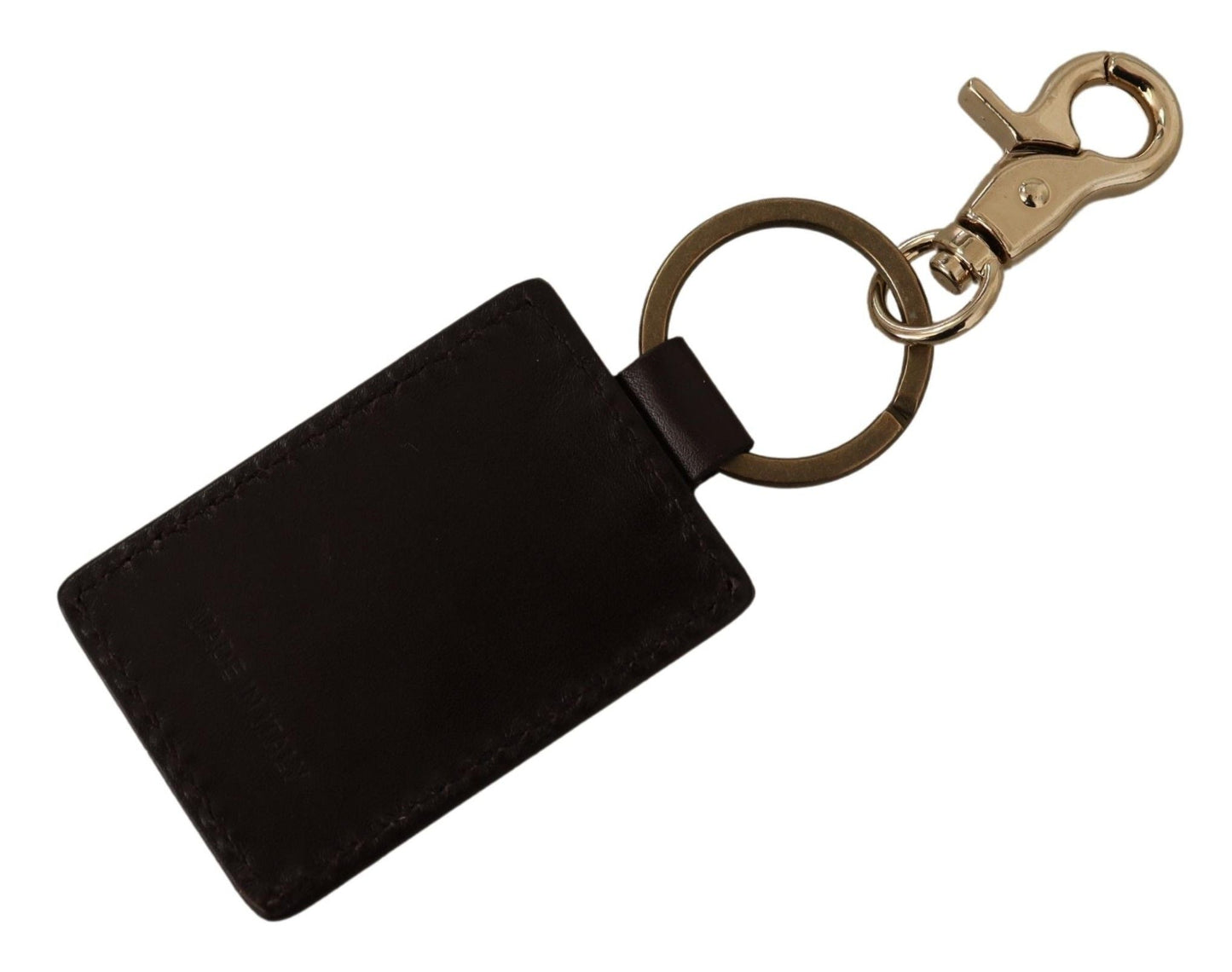 Dolce & Gabbana Brown Leather Logo Metal Ring Hook Men's Keychain