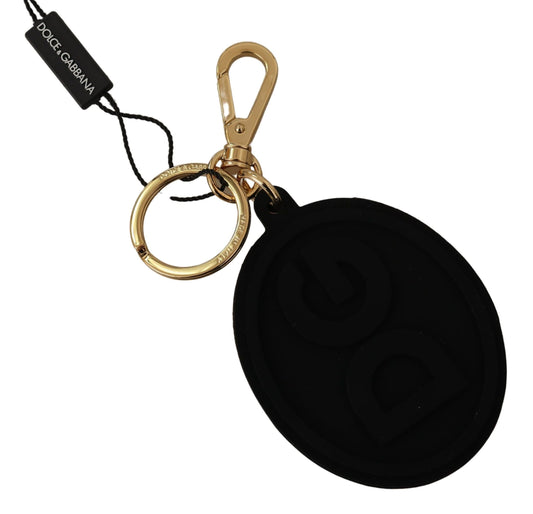 Dolce & Gabbana Black Rubber DG Logo Gold Brass Metal Keyring Men's Keychain