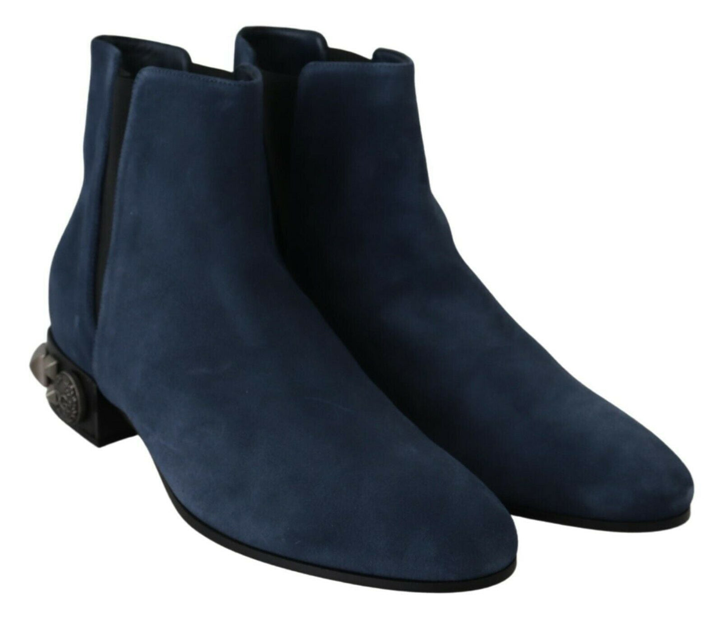 Dolce & Gabbana Blue Suede Embellished Studded Boots Women's Shoes