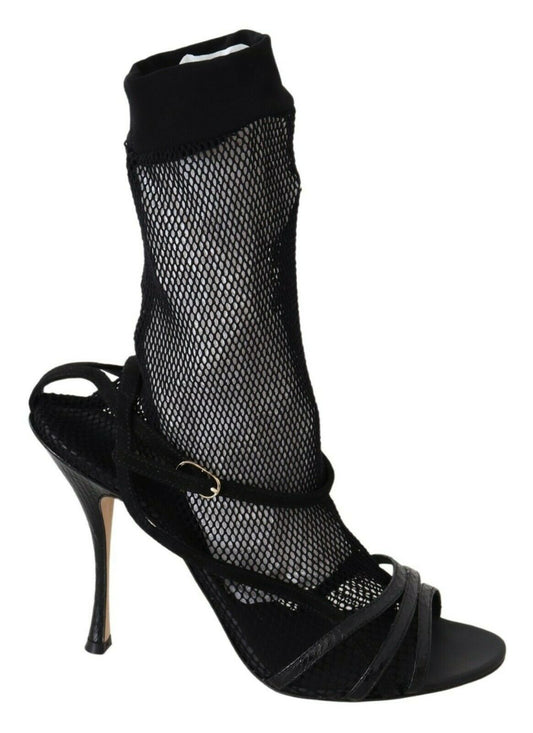 Dolce & Gabbana Black Suede Short Boots Sandals Women's Shoes
