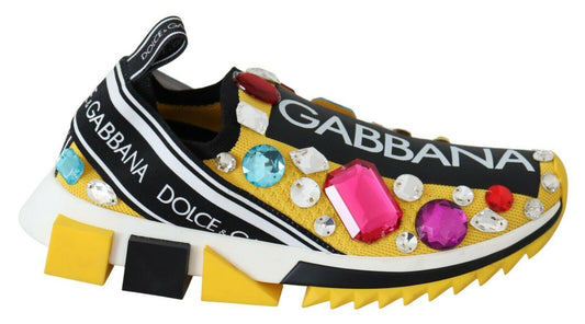 Dolce & Gabbana Yellow Multicolor Crystals Sneakers Women's Shoes