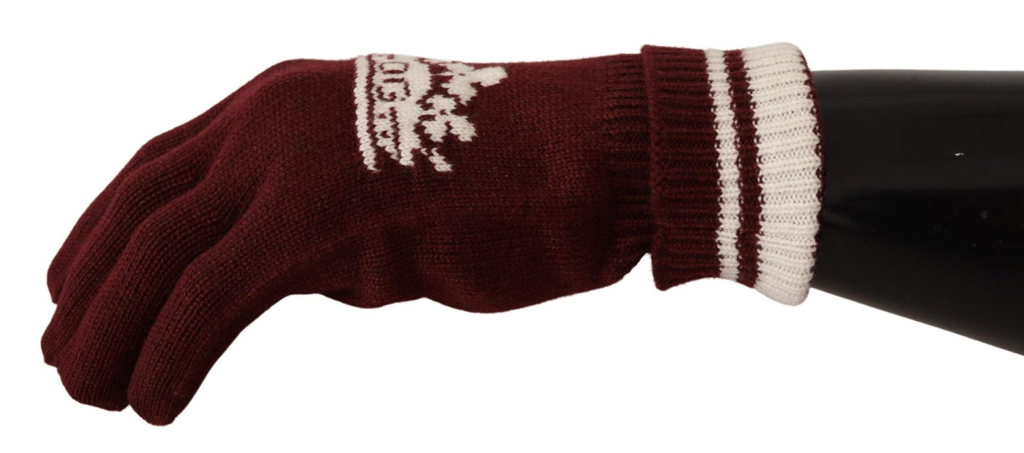 Dolce & Gabbana Red White D&G Logo Crown Cashmere Men's Gloves