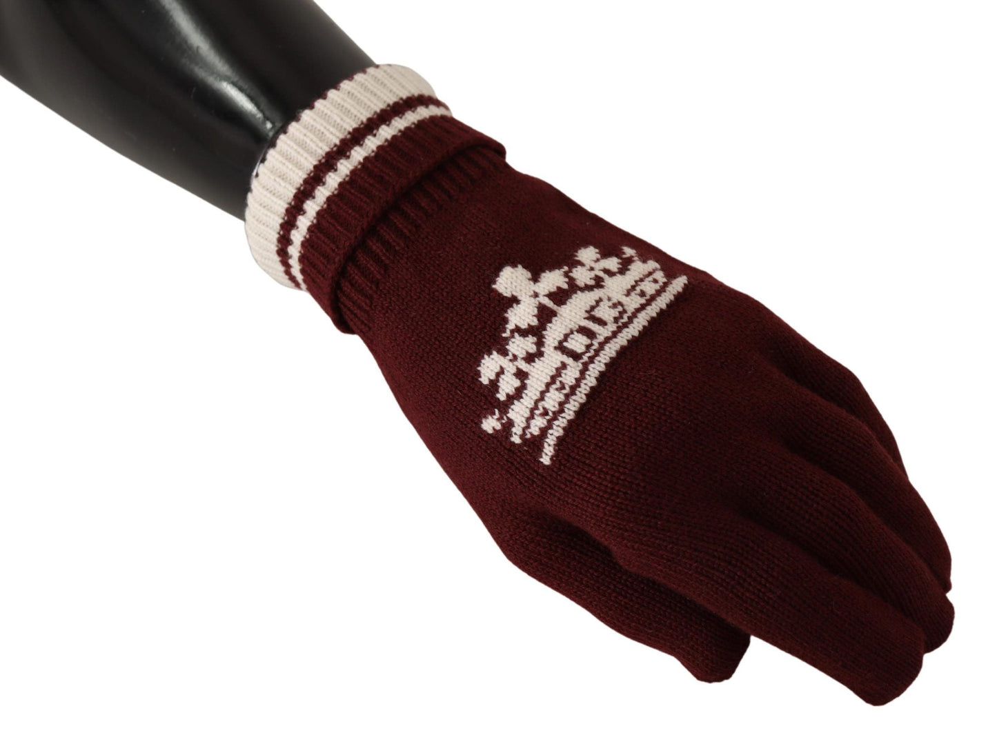 Dolce & Gabbana Red White D&G Logo Crown Cashmere Men's Gloves
